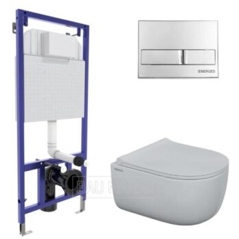 Унитаз подвесной Berges Wasserhaus Ego Rimless с сиденьем Toma Slim SO + инсталляция Novum 525 с кнопкой L3 (047213)