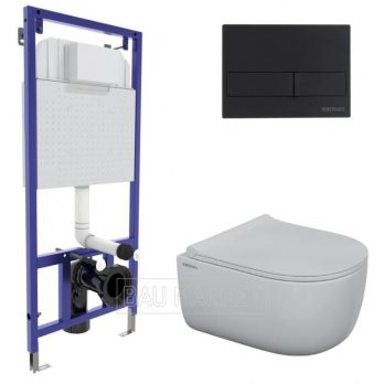 Унитаз подвесной Berges Wasserhaus Ego Rimless с сиденьем Toma Slim SO + инсталляция Novum 525 с кнопкой L5 (047215)