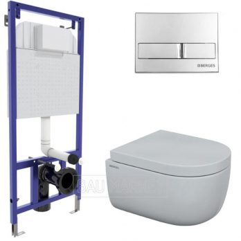 Унитаз подвесной Berges Wasserhaus Ego Rimless с сиденьем Toma SO + инсталляция Novum 525 с кнопкой L3 (043231)