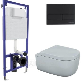 Унитаз подвесной Berges Wasserhaus Ego Rimless с сиденьем Toma SO + инсталляция Novum 525 с кнопкой L5 Soft Touch черная (043232)