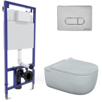 Унитаз подвесной Berges Wasserhaus Ego XL Rimless с сиденьем Toma Slim SO + инсталляция Novum 525 с кнопкой D3 (043201)