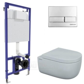 Унитаз подвесной Berges Wasserhaus Ego XL Rimless с сиденьем Toma SO + инсталляция Novum 525 с кнопкой L3 (043233)