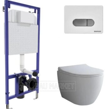 Унитаз подвесной Berges Wasserhaus Okus с сиденьем Toma Slim SO + инсталляция Novum 525 с кнопкой D7 (043262)