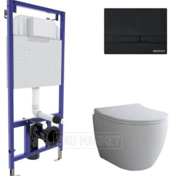 Унитаз подвесной Berges Wasserhaus Okus с сиденьем Toma Slim SO + инсталляция Novum 525 с кнопкой F5 (043273)