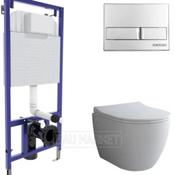 Унитаз подвесной Berges Wasserhaus Okus с сиденьем Toma Slim SO + инсталляция Novum 525 с кнопкой L3 (043205)