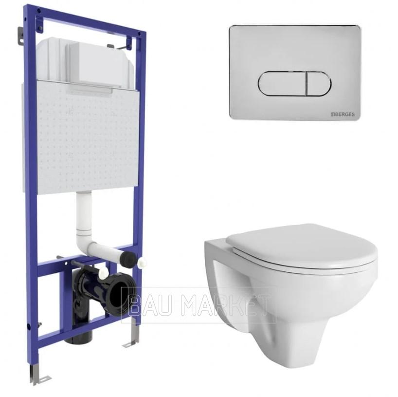 Унитаз подвесной Berges Wasserhaus Gamma с сиденьем микролифт+инсталляция Novum 525 с кнопкой D3 (042417)